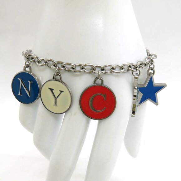 New York City Charm Bracelet Statue Of Liberty Star Letters Silver Tone Chain - Picture 6 of 11